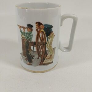 Norman Rockwell Mississippi River Pilot Coffee Mug Cup Boat Ship Captain Vtg